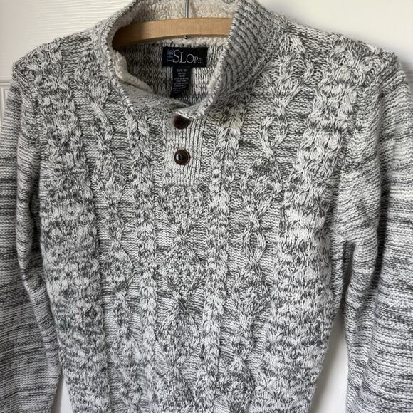 The Slope‎ Sweater Pullover Boys M Gray w/Brown Elbow Patches Sherpa Collar - Picture 2 of 5